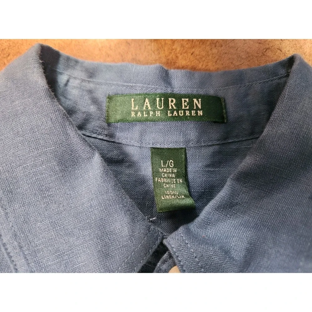 Ralph Lauren Shirt Womens Large Blue Linen Long Sleeve Button Up Beachy Coastal - Picture 14 of 15